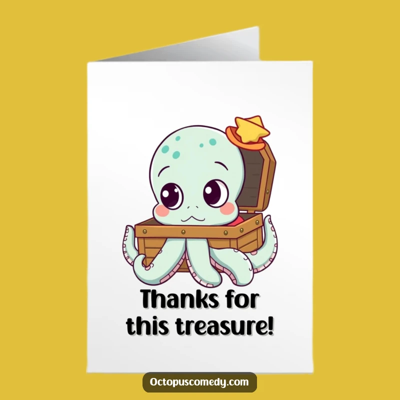 Free Printable Thank You Card: Curious Octopus, Treasure Gift, Sweet Downloadable