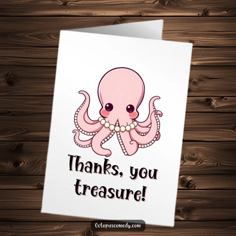 Funny Free Printable Thank You Card: An elegant octopus with pearls offers a chic thank you.