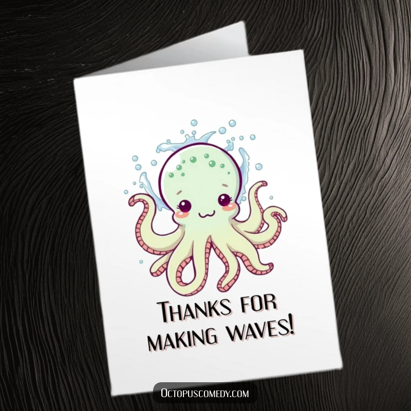 Funny Free Printable Thank You Card: Playful octopus splashing water, a bubbly way to say thanks.