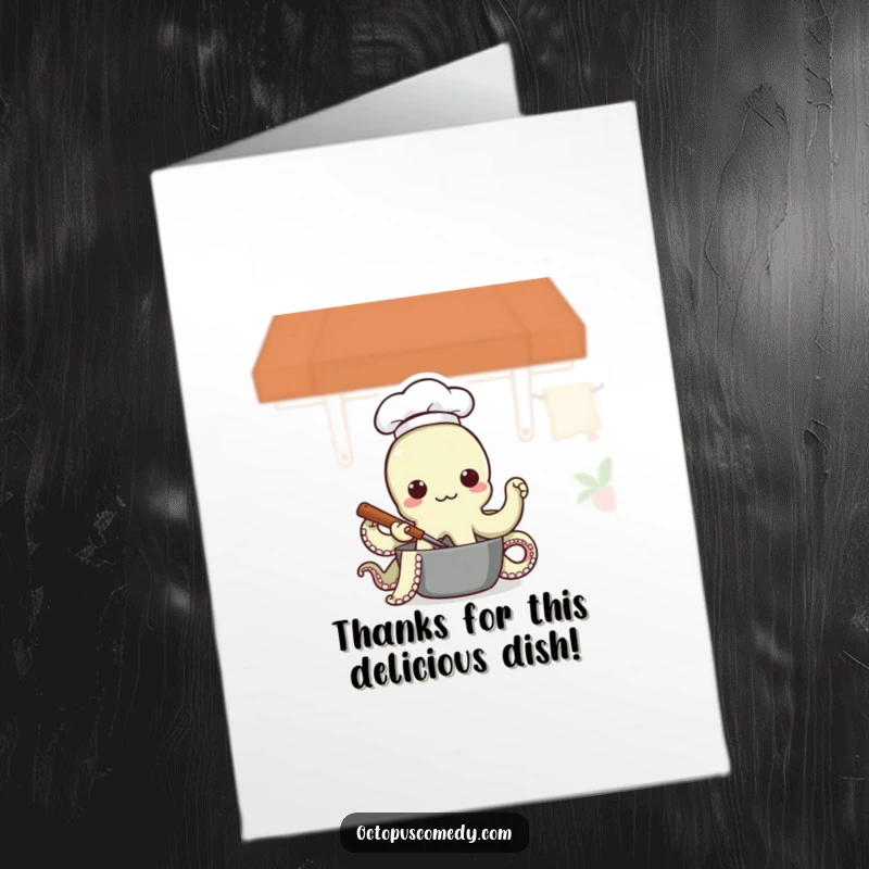 Funny Free Printable Thank You Card: An octopus chef in a hat, stirring a pot, offering a warm, grateful message. A downloadable.