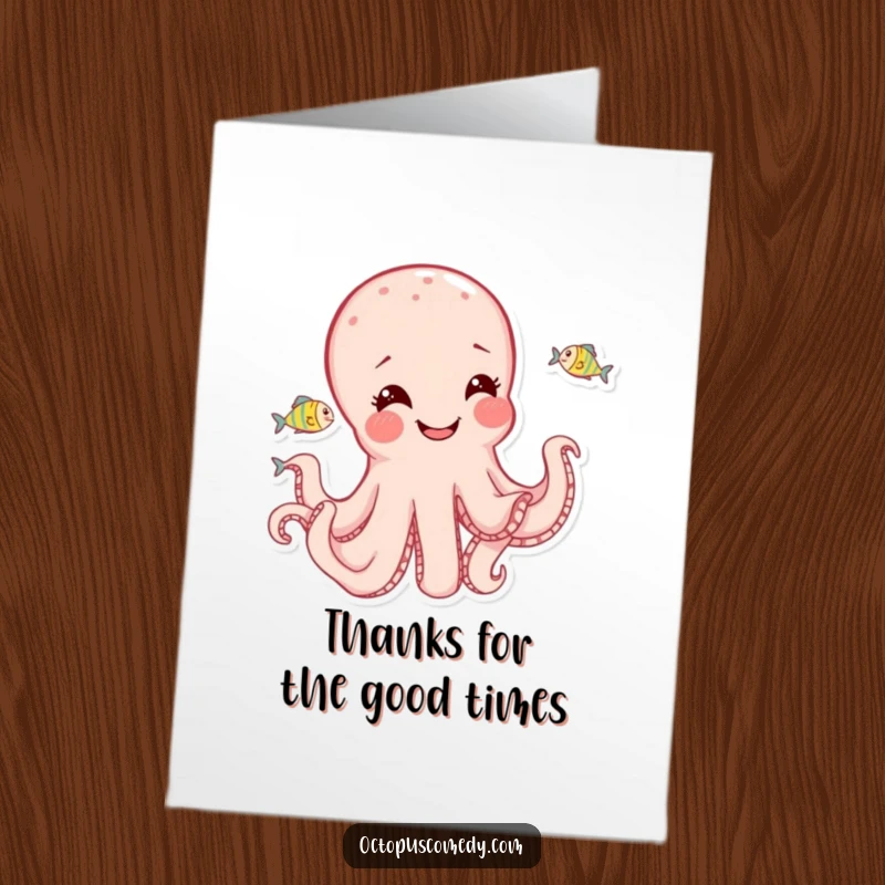 Funny Free Printable Thank You Card: Joyful octopus playfully chasing tiny fish, a vibrant thank you.