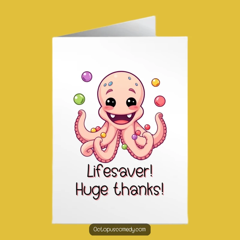 Free Printable Thank You Card: Grateful Octopus Juggling Pearls, Sweet Downloadable Gift