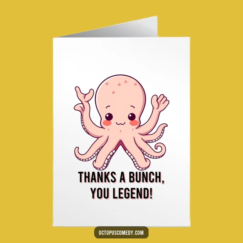 Free Printable Thank You Card: Happy Kawaii Octopus Waving Thanks, Sweet Downloadable Gift