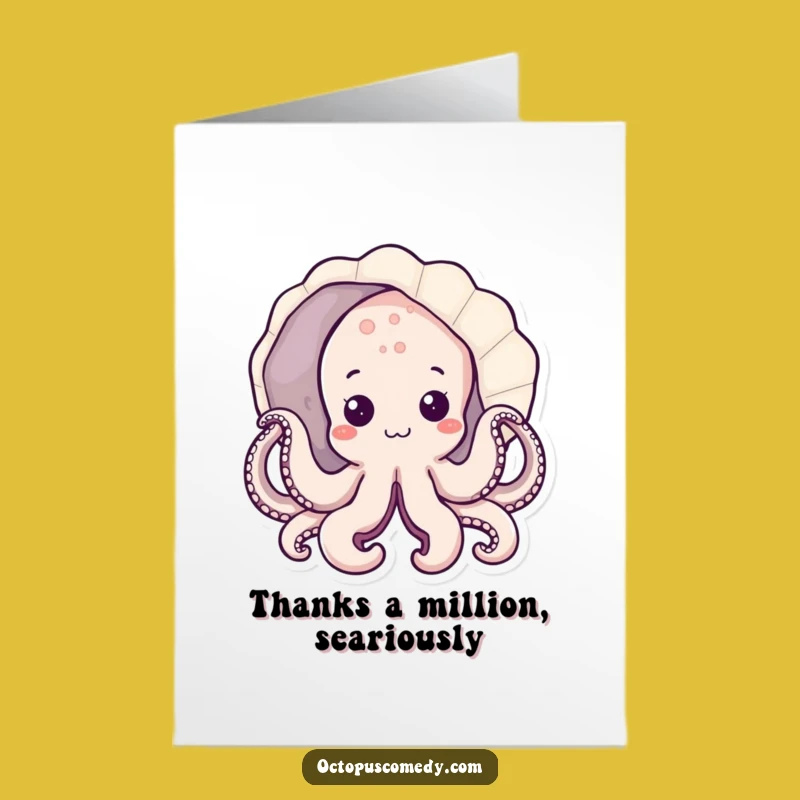 Free Printable Thank You Card: Kawaii Octopus Seashell Peek - Print at Home