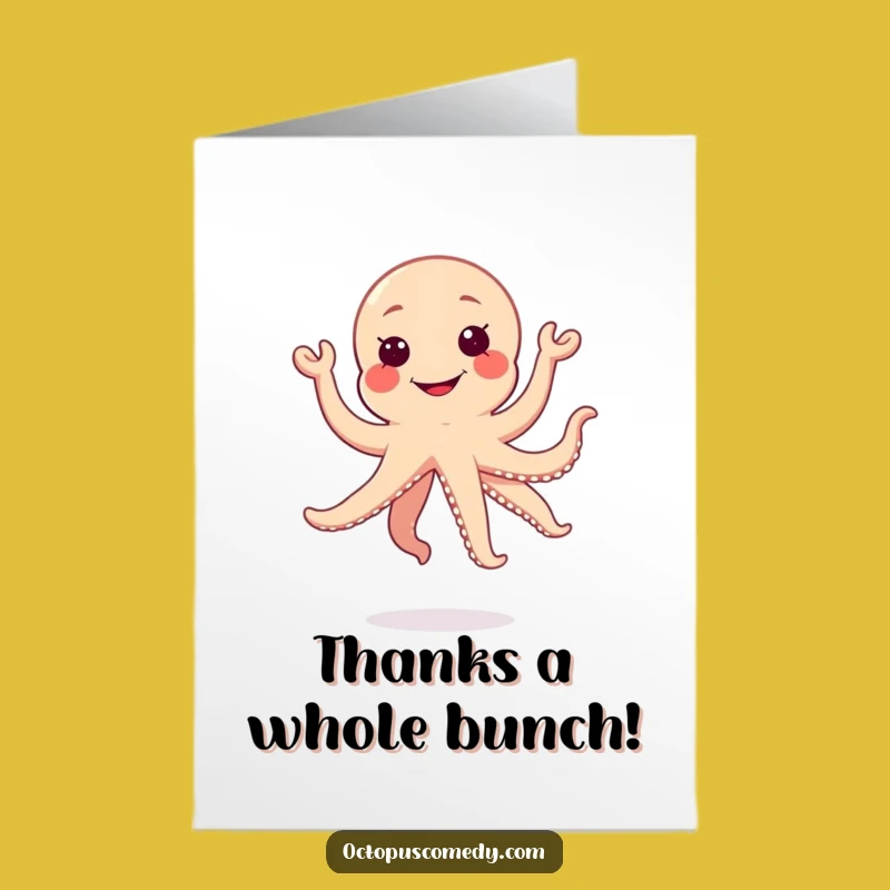 Free Printable Thank You Card: Grinning Kawaii Octopus Jump - Print at Home