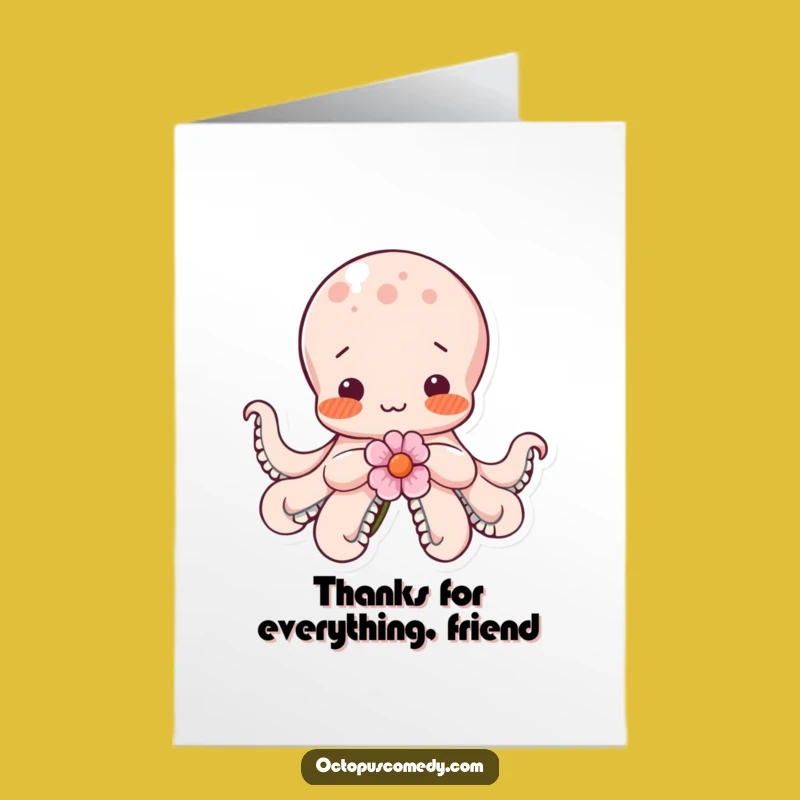 Free Printable Shy Octopus Thank You Card: Flower Hug Downloadable Gift
