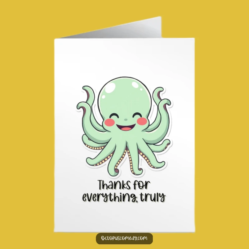 Free Printable Thank You Card: Smiling Octopus, Eight Arms, Funny Downloadable