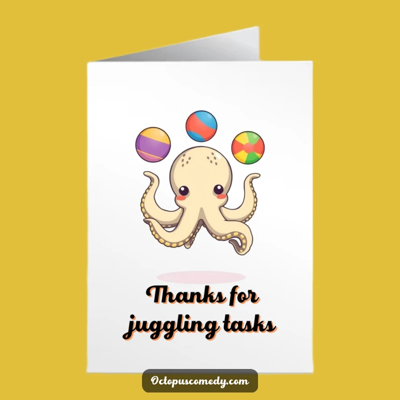 Free Printable Thank You Card: Juggling Octopus, Colorful Balls, Funny Downloadable