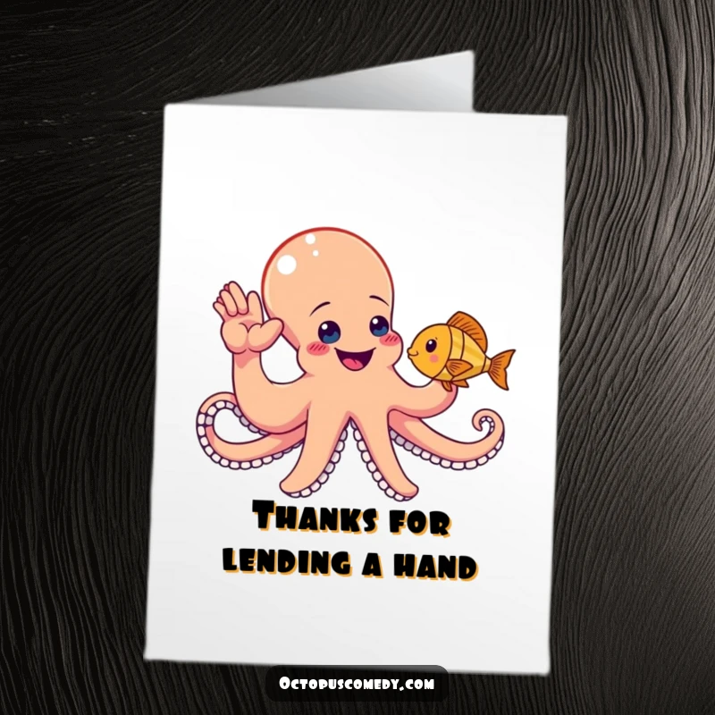 Funny Free Printable Thank You Card: A cheerful octopus extends an arm for a joyful high-five to a swimming fish.