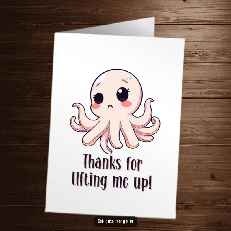 Funny Free Printable Thank You Card: An octopus with a surprised expression floats gently upwards.