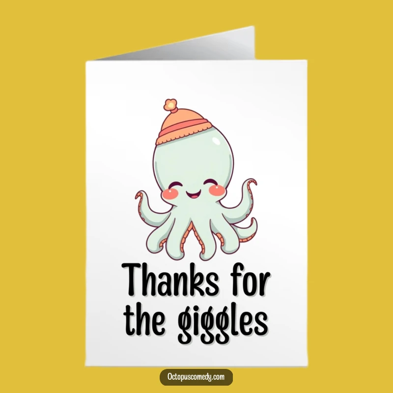 Free Printable Thank You Card: Giggling Octopus Tiny Hat, Funny Downloadable