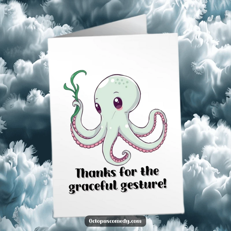 Funny Free Printable Thank You Card: An octopus gracefully twirling seaweed, like a ribbon dancer. A beautiful thank you.
