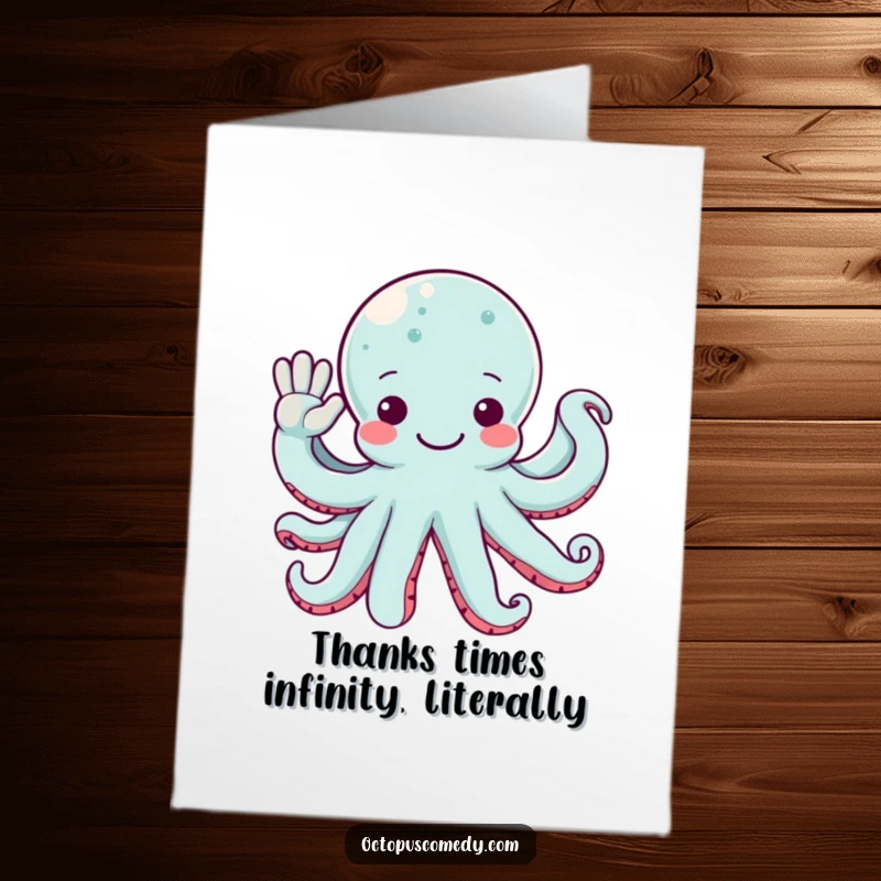 Funny Free Printable Thank You Card: Octopus giving a friendly wave with multiple arms, a fun thank you illustration.