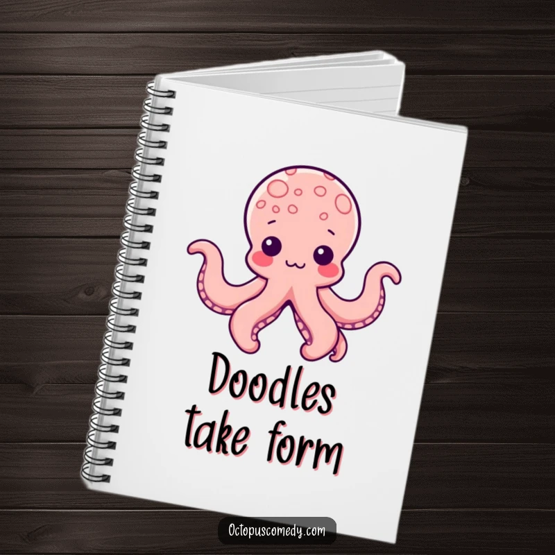 Funny Kawaii Octopus Notebook featuring a cute octopus with tentacles playfully shaped into various forms, perfect for jotting down creative ideas.