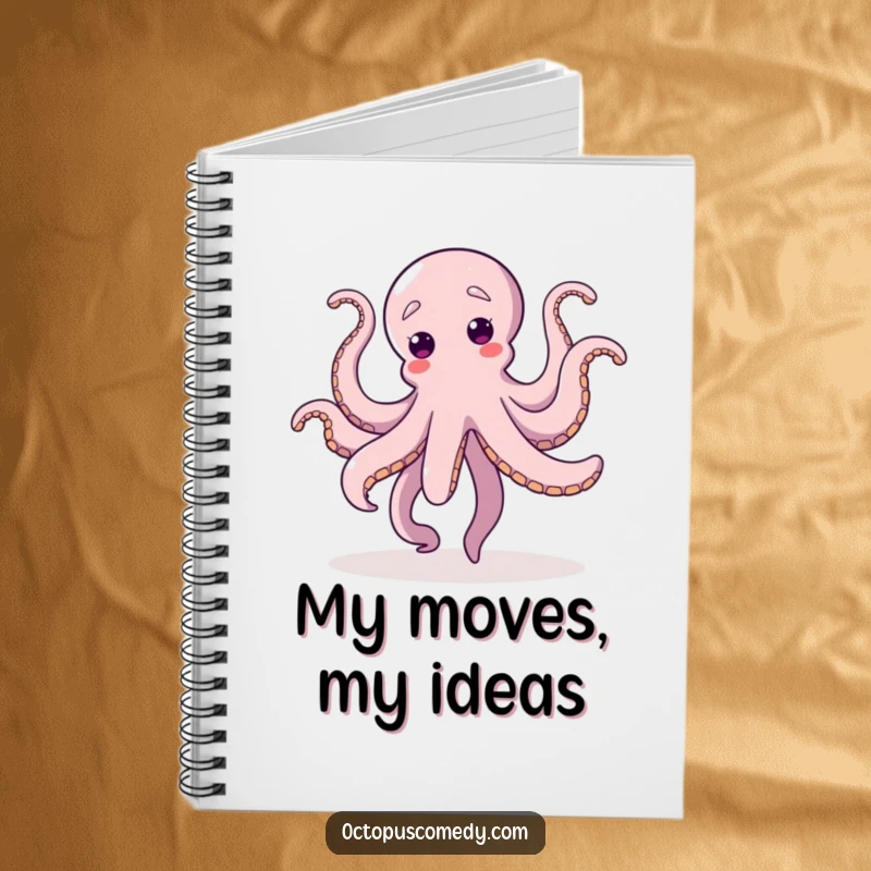 Funny Dancing Octopus Notebook, showing a joyous octopus dancing with tentacles in the air, ideal for notes and creative ideas.