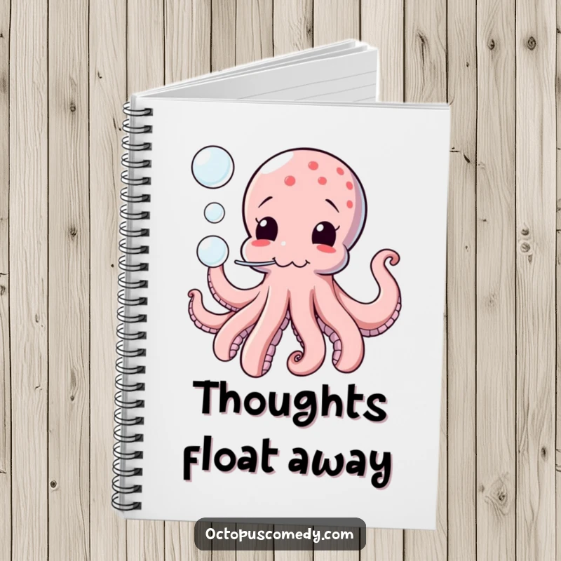 Funny notebook cover featuring a comical octopus playfully blowing bubbles, great for journaling and notes.