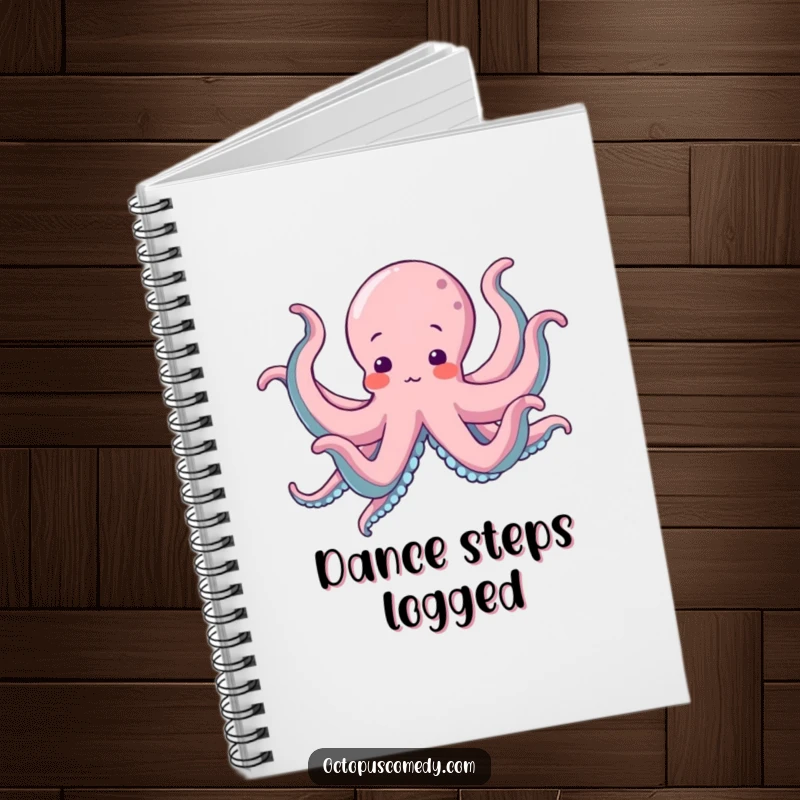 Funny Octopus Notebook cover art: an octopus energetically dancing with all eight arms flailing in a silly fashion.