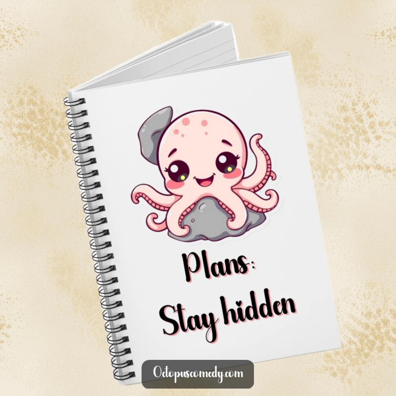 Funny Octopus Notebook: A notebook cover illustration of a cute octopus with happy eyes peeking from a rock.