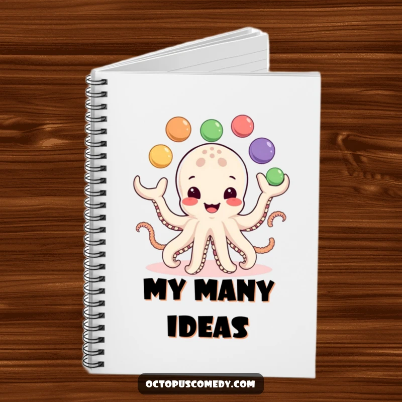 Funny Notebook: A smiling octopus juggles eight colorful balls, ready to record your thoughts with playful humor.