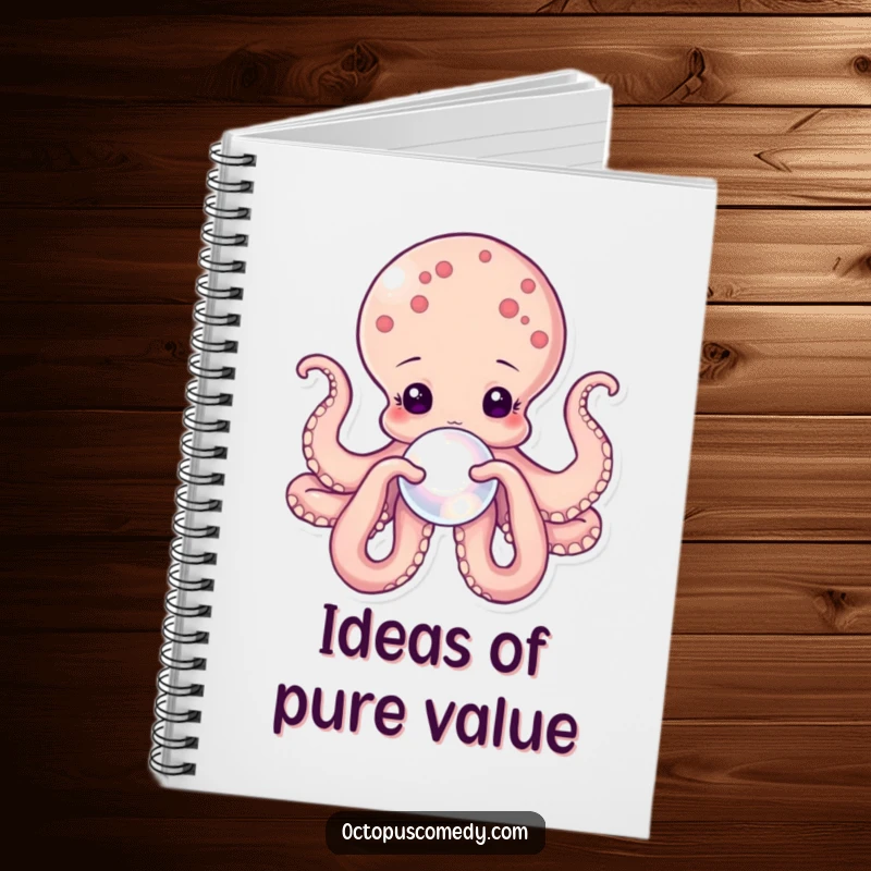 Funny octopus notebook with a gentle octopus holding a pearl, ideal for journaling, sketching, and capturing precious thoughts.