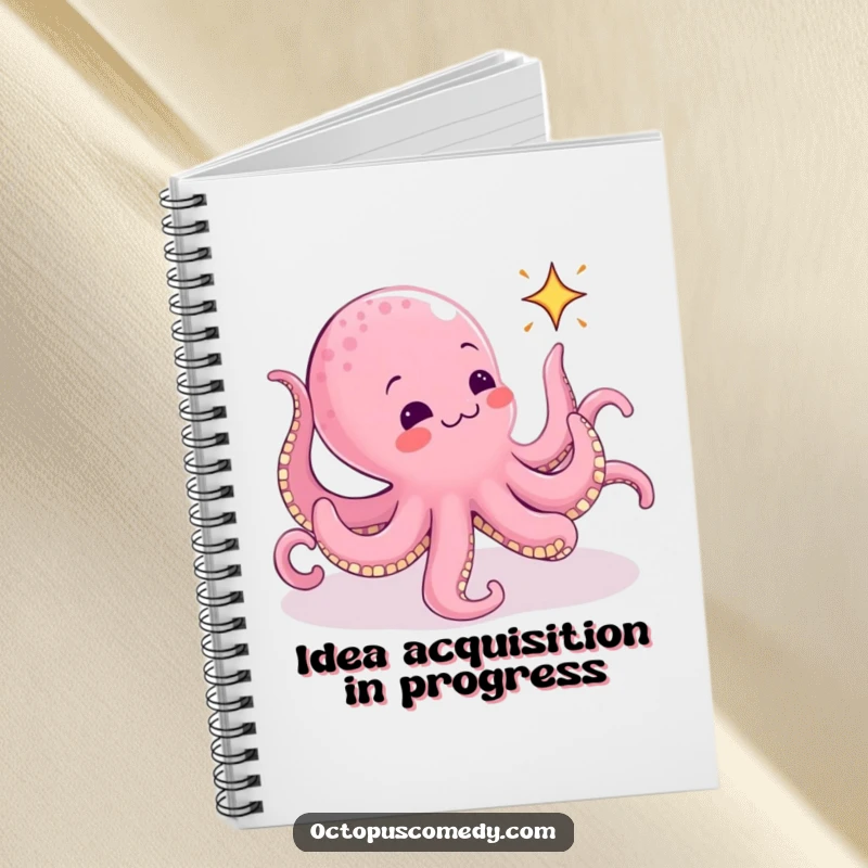 Funny Octopus Notebook: A lined journal with a funny octopus design, arms flailing in a comical chase after a tiny, animated sparkle.