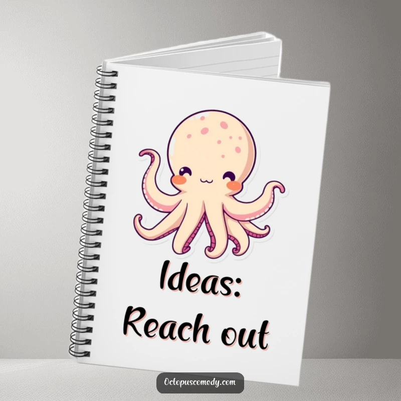 Funny Kawaii Octopus Notebook: A notebook cover illustration of a cute octopus with tentacles waving hello.