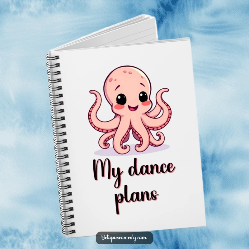 Funny notebook featuring a happy octopus doing a cheerful jig with its tentacles, ideal for jotting down notes with a playful vibe.