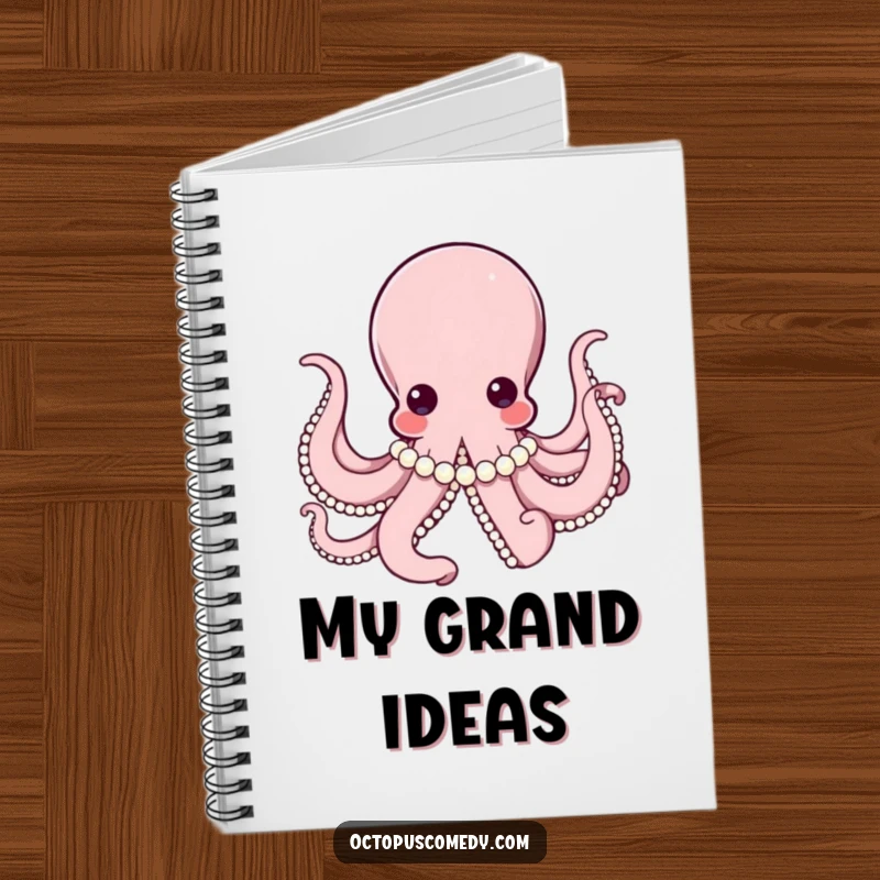 Elegant octopus wearing a string of pearls, looking sophisticated on this refined notebook, perfect for journaling.