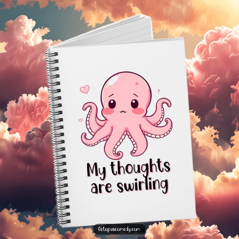 Funny notebook with a surprised and blushing octopus in a current, ideal for writing with a touch of whimsical humor.