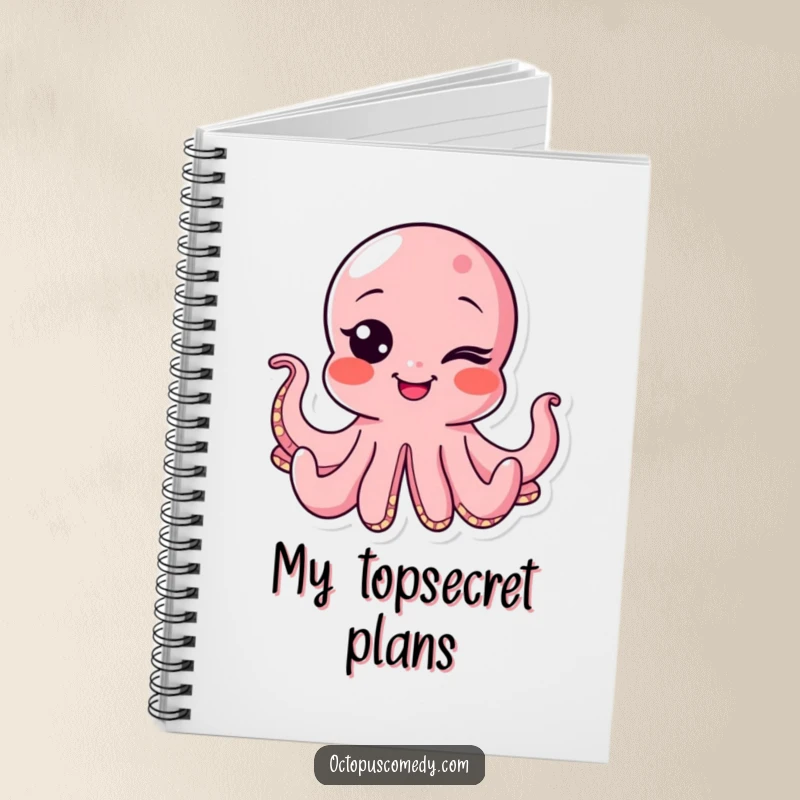 Funny octopus notebook featuring a winking cephalopod with a bubbly smile, perfect for journaling, note-taking, and creative expression.