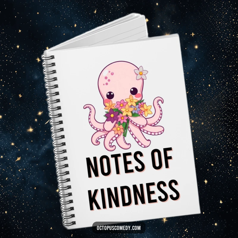 Kawaii Octopus Flower Notebook, featuring a cute octopus with sea flowers, perfect for writing down sweet notes.