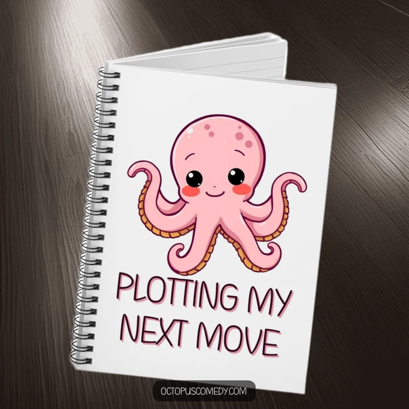 Funny octopus notebook featuring a determined octopus with a funny wiggle, ideal for note-taking with humorous inspiration.