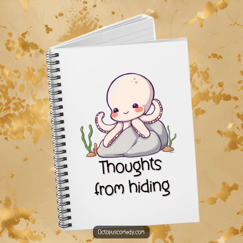 Funny Octopus Notebook: A shy octopus smiling and peeking from a rock, perfect for journaling your ocean adventures.