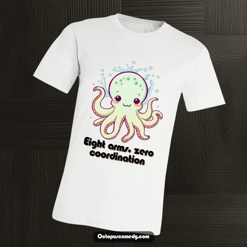 Funny t-shirt with a cheerful octopus mid-splash, conveying pure playful energy and water fun, ideal funny gift.