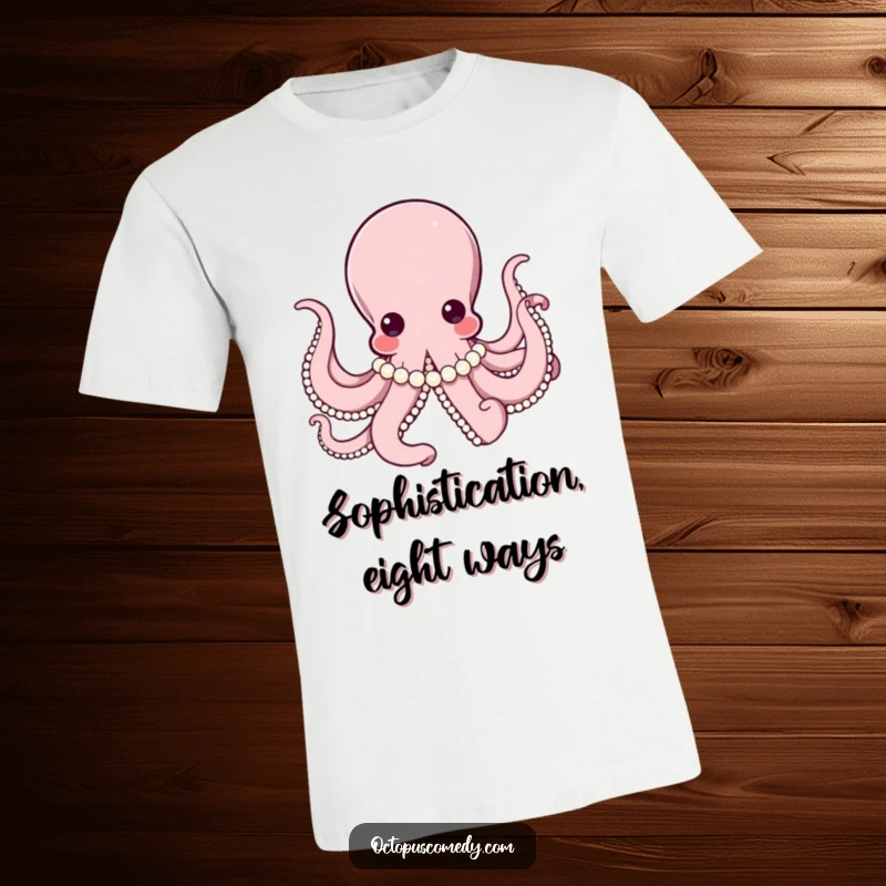 Funny octopus wearing a string of pearls, looking elegant and chic on this stylish t-shirt.