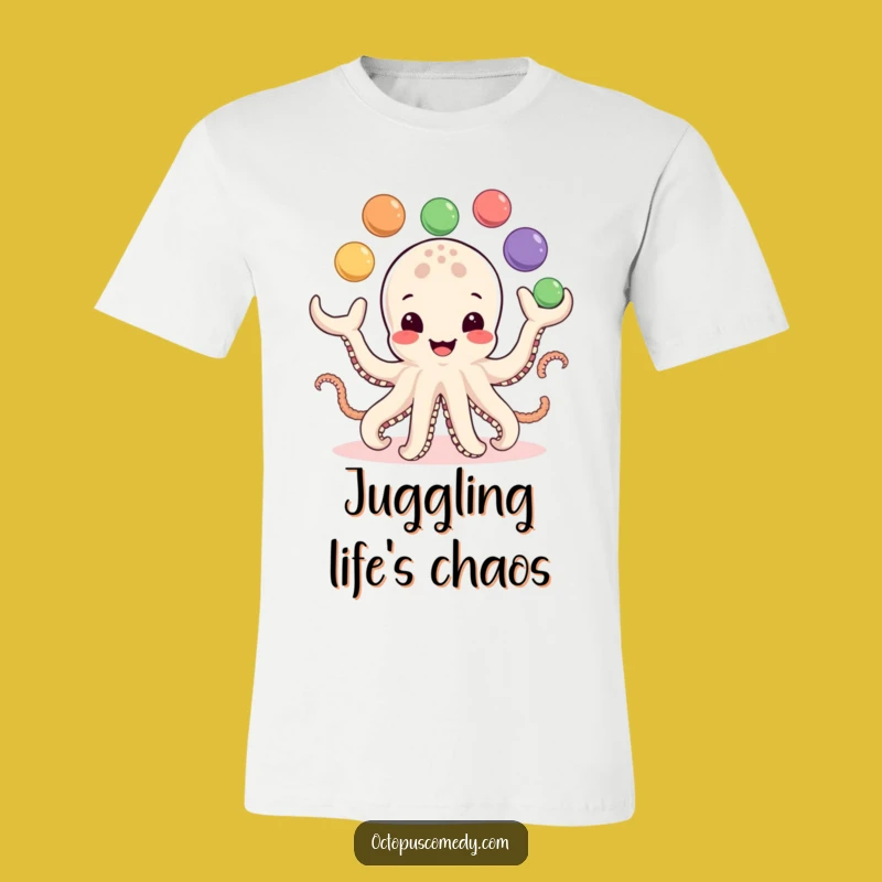 Funny Juggling Octopus T-Shirt: Big Smile & Colorful Humor Tee