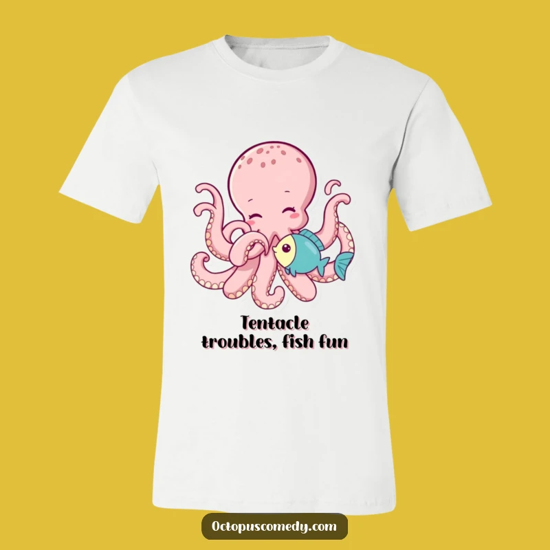 Funny Octopus Tickling Fish T-Shirt: Playful Marine Life Design