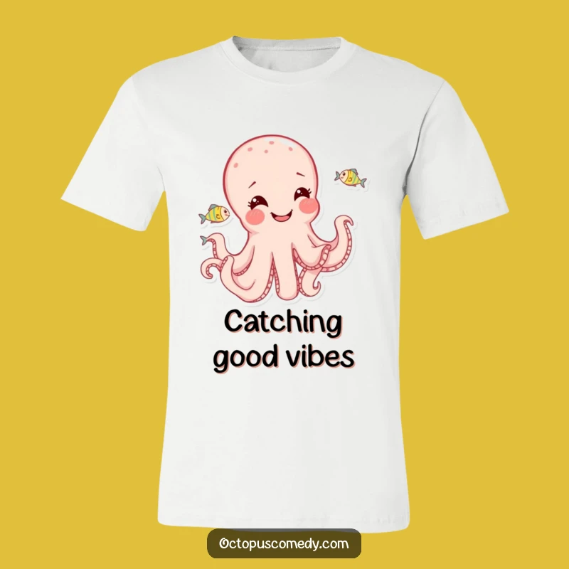 Funny Playful Octopus T-Shirt: Joyful Fish Chase Design
