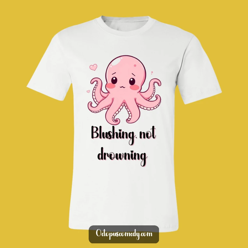 Funny Surprised Octopus T-Shirt: Blushing in Current, Hilarious Gift Tee