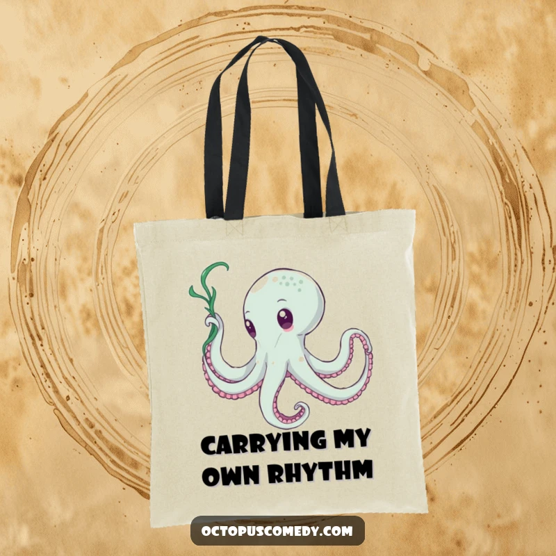 Funny Octopus Seaweed Dancer Tote Bag: A stylish tote featuring a funny octopus gracefully twirling a piece of seaweed like a ribbon.