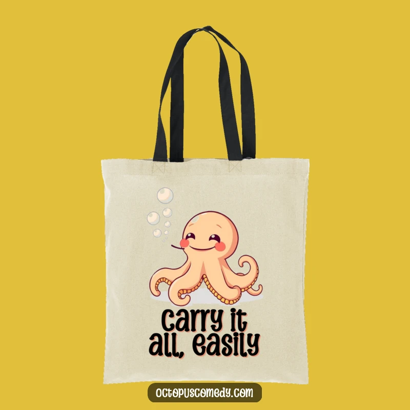 Funny Grinning Octopus Tote Bag: Carry Fun with Ink Bubbles