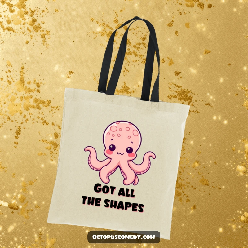 Funny Kawaii Octopus Tote Bag showcasing a cute octopus with tentacles creatively shaped into fun forms, perfect for artistic everyday use.