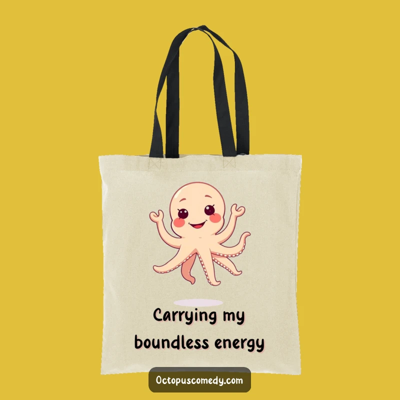Funny Kawaii Octopus Tote Bag, Silly Grin Accessory Gift