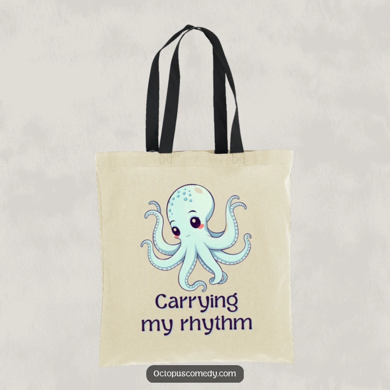 Funny octopus in a dynamic, swirling underwater dance, printed on a stylish and practical tote bag.